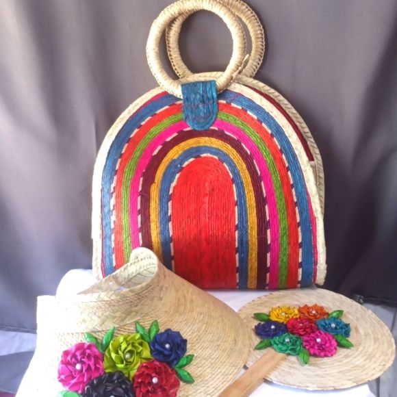#New set Mexican hat and bag with hand fan handmade - Picture 2 of 6
